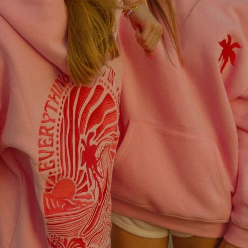 "Everything Comes in Waves" Hoodie in Pink