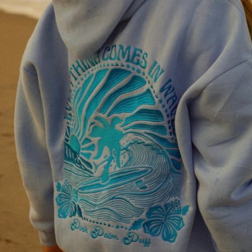 "Everything Comes in Waves” Hoodie in Blue